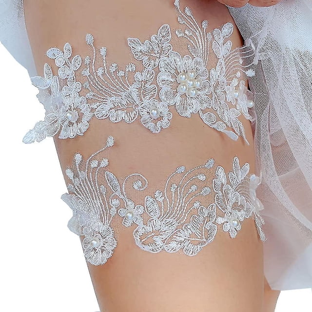 Ligas para novias, Liga de boda, Liga elástica de encaje suave con perlas, accesorios de boda para novia, regalos para novia