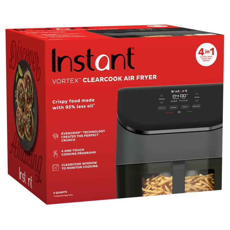 Instant Pot Vortex 5 Quart Single Basket 4-in-1 Air Fryer Oven with Clear  Cook Window 