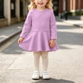 thumbnail image 2 of JUMEYU Baby Girls Ruffled Flannel Long Sleeve Medium Length Solid Color Casual Dress 18 24 Months (Purple,18-24 Months), 2 of 7