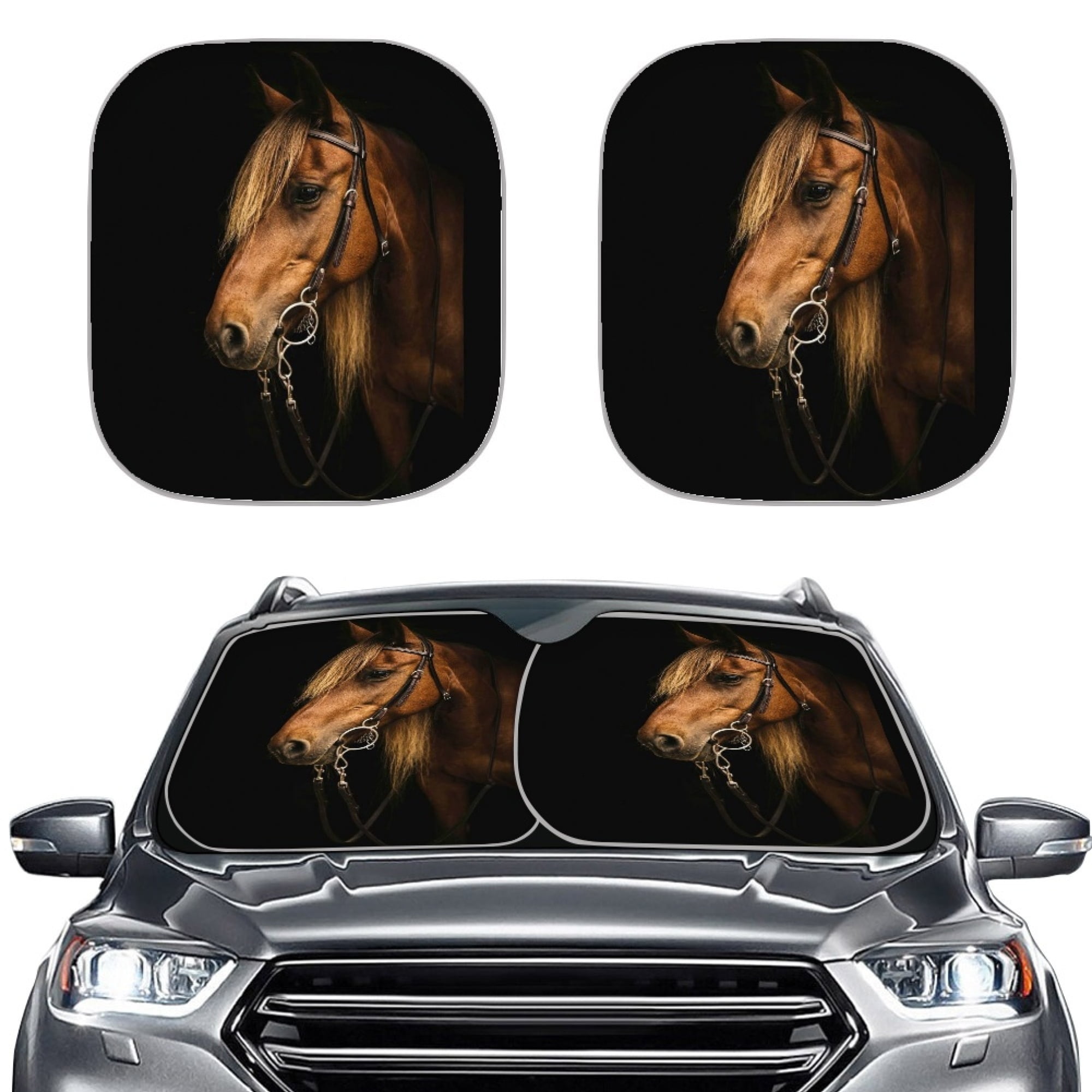 Diaonm Black Horse Car Windshield Sun Shade, Colorful Car Front Window  Cover for Car SUV Sunshade Visor Auto Vehicle Shield Reflector Blocking  Screen, Pack of 2, Black 