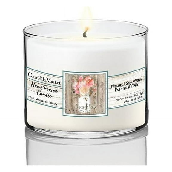 Courtside Market CAN-SB482-CIR 9.6 oz Thankful Circular Candle Glass, Clear