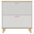 thumbnail image 4 of Lisonu Slim Shoe Cabinet, White & Natural Wood. 2 Flip Drawer Shoe Rack for Entryway, Holds 8-16 Pairs. MDF Organizer with Wood Legs, 9.45" Deep., 4 of 11