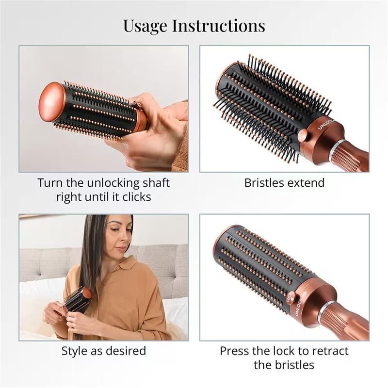 Self Cleaning Brushes for Women - Roller Retractable Detangler Round Brush for Blow Out Travel Brown Christmas Gifts for Womens