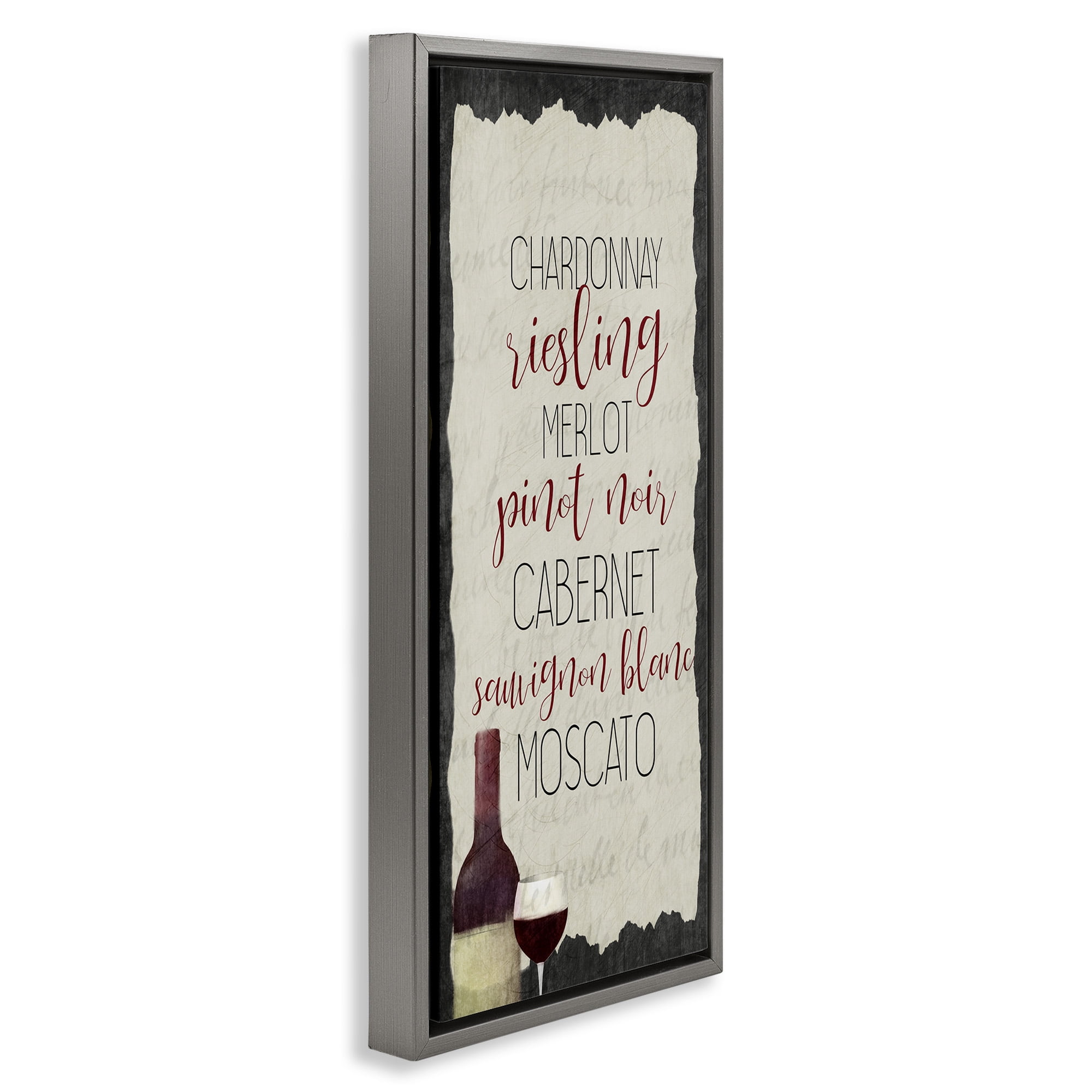 Stupell Industries Country Kitchen Wine List Food & Beverage Painting Gray Floater Framed Canvas Art Print Wall Art, 11 x 25
