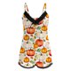 thumbnail image 3 of MKLEKYY Conjunto De 2 Piezas De Camisola Sexy Para Mujer, Pantalones Cortos Con Estampado De Calabaza, Ropa De Dormir Con Encaje Sin Espalda, Lencería Con Ribete, Pantalones Cortos, Traje, 3 of 4