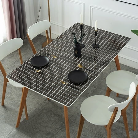 

Black Tablecloth PVC Table Protector Rectangle Plastic Table Cover For Kitchen-Black grid-90*90cm(35*35in)