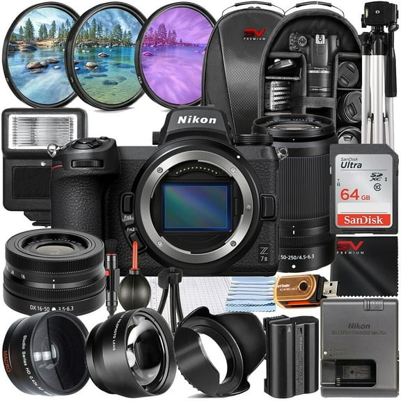 Nikon Z7 II Mirrorless Camera with 50-250mm Lens   SanDisk 64GB Memory Card   Full Size Tripod   SV Premium Accessory Bundle (International Version)
