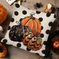 thumbnail image 5 of Halloween Trick or Treat Decorative Throw Pillow Covers 16x16 Set of 4, Spooky Pumpkin Truck Spider Web Bat Porch Patio Outdoor Pillowcase, Polka Dot Stripes Holiday Cushion Case Home Decor, 5 of 6