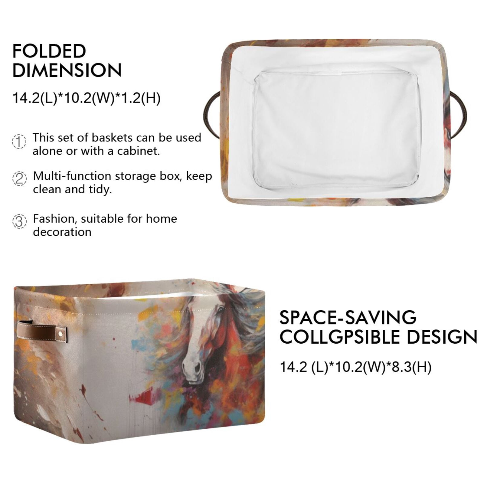 Horses Painting Storage Bins Baskets With Handles Storage Box Clothes Organizer Organization Toys