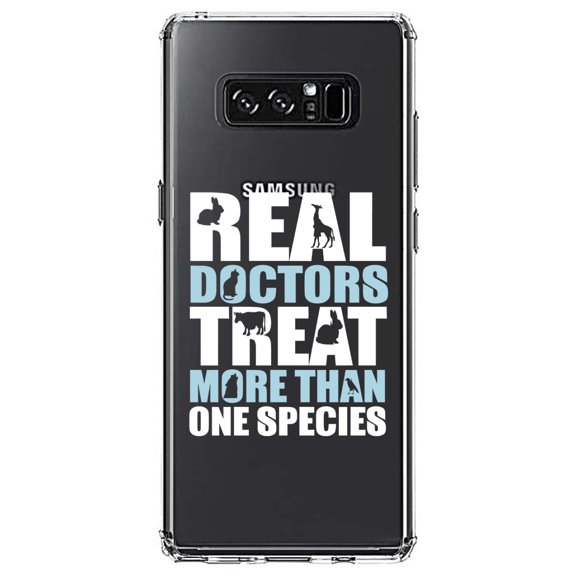DistinctInk Clear Shockproof Hybrid Case for Samsung Galaxy Note 8 - TPU Bumper Acrylic Back Tempered Glass Screen Protector - Real Doctors Treat More Than One Species