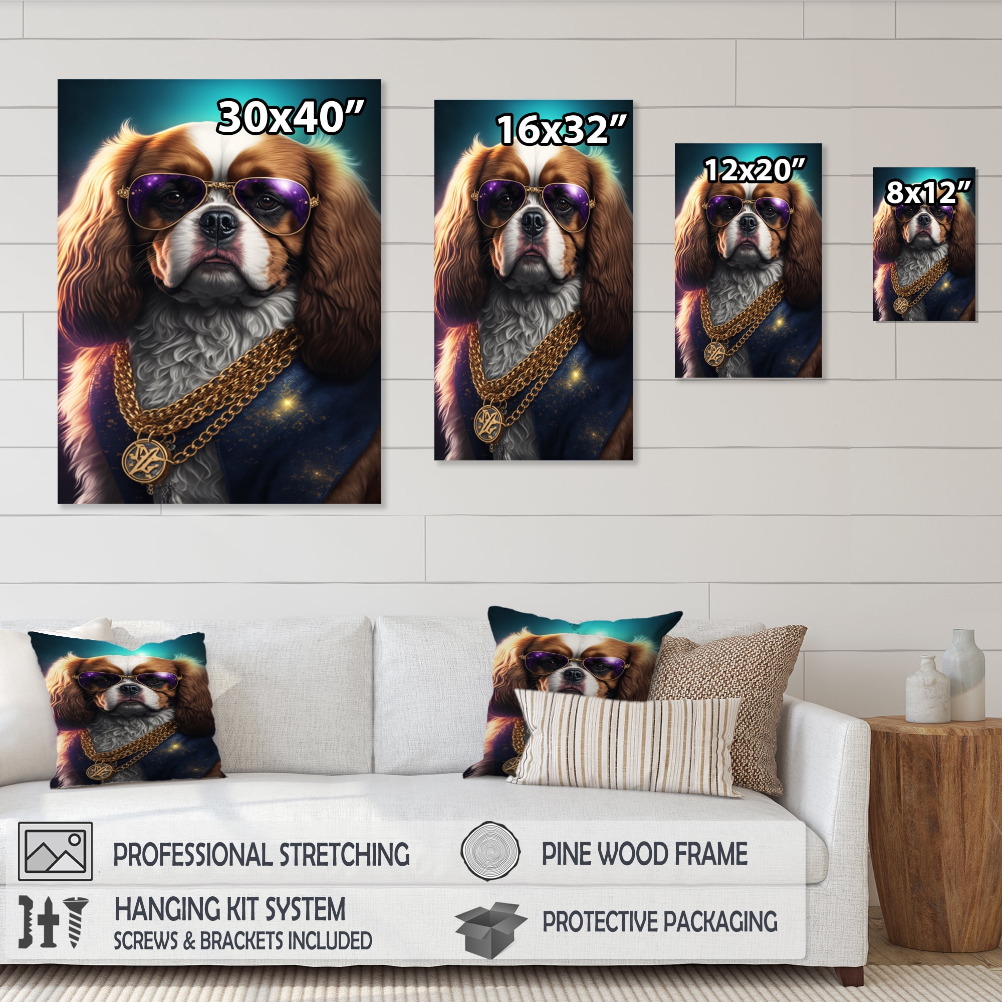 Designart Cavalier King Charles Spaniel Gangster In NYC I Canvas Wall Art