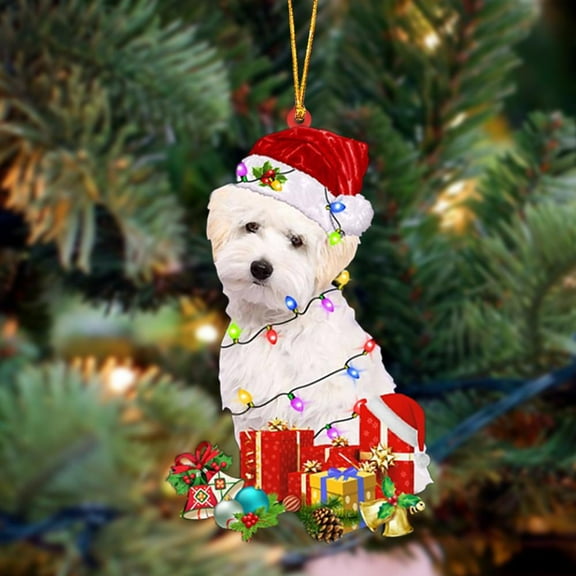 Acrylic 2D FLAT WHITE Maltipoo-Dog Be Christmas Tree Hanging Ornament