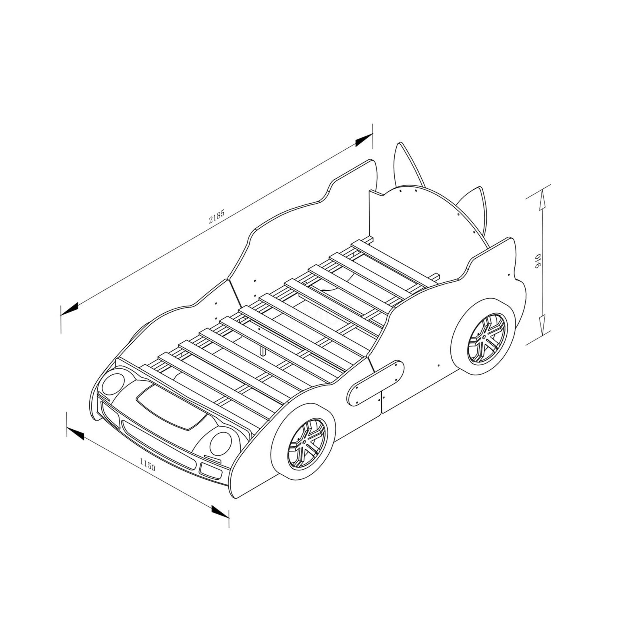 Twin Size Race Car Bed with LED Lights, Cartoon Dog Themed MDF Platform Bed with Guardrails