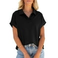 thumbnail image 3 of Bigersell V Neck T Shirts for Women Short Sleeve Solid Color Lapel Casual Tops Pullover T-shirt Women's Plus Swing V-Neck Short Sleeve Western Tops Style B6449, Black 3XL, 3 of 8
