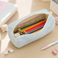 thumbnail image 5 of Hyknon Pencil Pouch Bag, Soft Gradient Rainbow Knitted Pencil Case, Large Capacity Cozy Striped Fabric Zipper Pen Pouch, Portable Lightweight Aesthetic Makeup Bag for Daily Daily Campus Office, Blue, 5 of 7