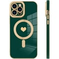 thumbnail image 5 of for iPhone 12 Pro Max Case [Support for Magsafe] Love Heart Pattern Magnetic Plating Electroplate Luxury Elegant Case Camera Protector Soft Shockproof Protective Corner Back Cover -Green, 5 of 12