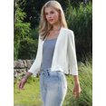 thumbnail image 4 of DARING DIVA Women's Cropped Knit Open Front 3/4 Sleeve Bolero Shrug S White, 4 of 6