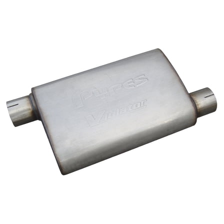 Pypes Performance Exhaust MVV10 Violator Series Muffler; 14 in.; 2.5 in. Offset/Offset; Hardware Not Incl.; Natural 409 Stainless Steel;