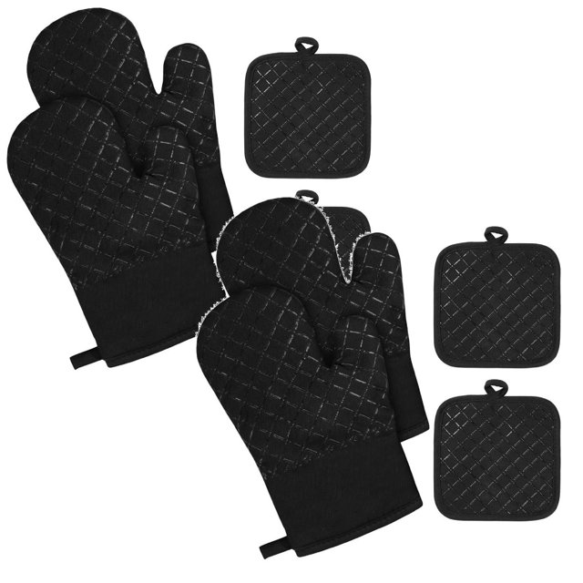 Oleegame 2PC Silicone Pot Holders And Oven Sets Kitchen Gloves Heat Non Slip For Baking Cooking Black 4 Black