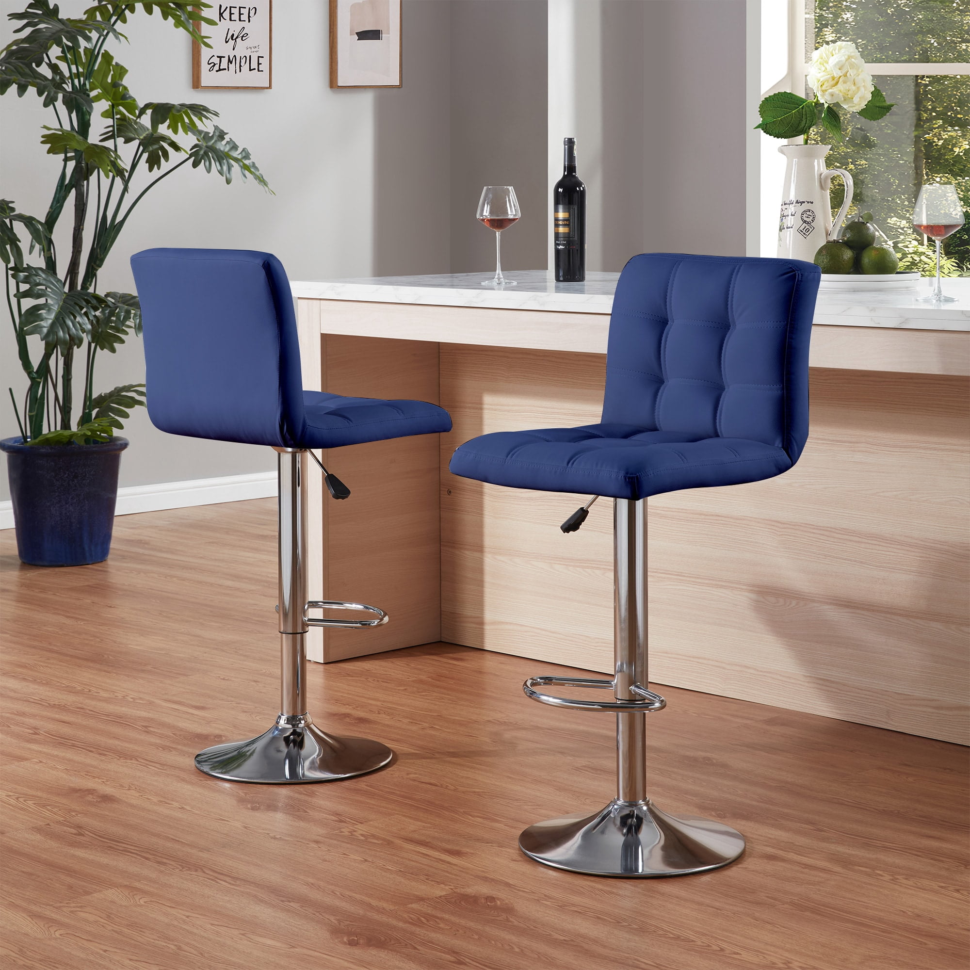 MAYEERTY Set of 2 Bar Stools, Adjustable Swivel Counter Height Stools,Blue