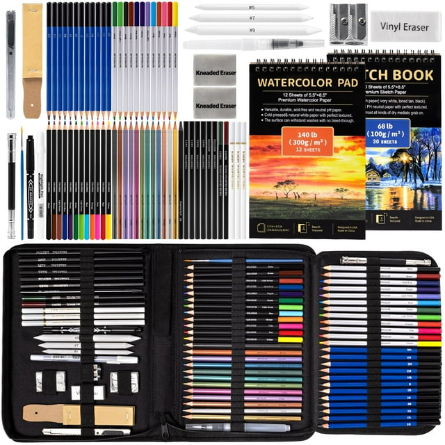 Set de Lápices para Dibujo Drawdart de 76 Piezas con Kit de Bocetos y Acuarelas
