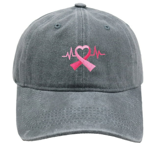 WEIYLL Women's Men's Baseball Cap Breast Cancer Publicity Day Ribbon Embroidered Hip Hop Letters Grey Headwear Hat One Size