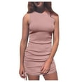 thumbnail image 1 of Fankiway Robe d'Été Unie pour Femmes Mode Slim Plissée Sans Manches Col Rond Robes d'Été pour Femmes Liquidation Robes pour Femmes Grande Taille Liquidation, 1 of 4