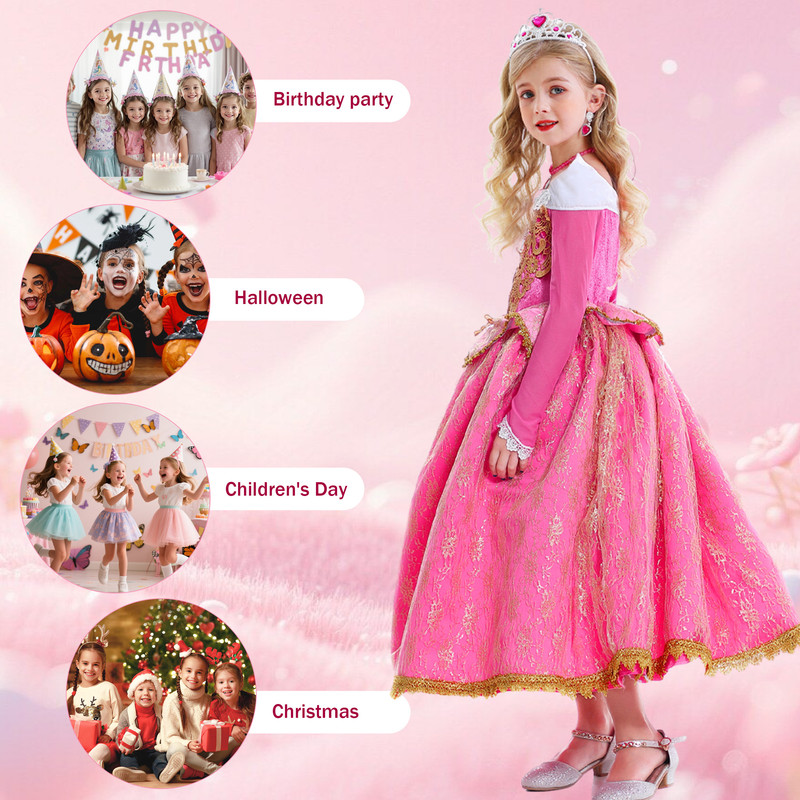 Jurebecia Girls Princess Costume Dress with Accessories Set photo 4