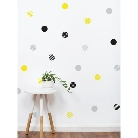 Mixed Patterned Dots Vinyl Wall Sticker - Black/Grey/Yellow