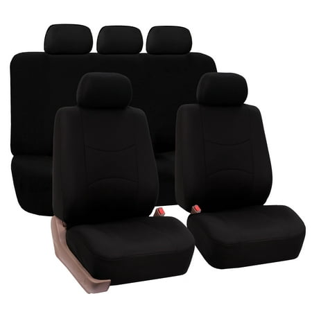 FH Group Universal Flat Cloth Fabric Car Seat Cover, 5 Headrests Full Set, Black