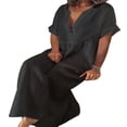 thumbnail image 1 of CHUANK Robe Maxi Ample à Manches Longues en Coton et Lin pour Femmes, Grande Taille, Unie, Boutonnée, 1 of 8