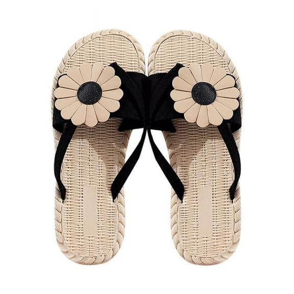 JeashCHAT Sandals for Women, Slide Sandals Women's Slippers Ladies Flip Flops Flat Beach Shoes Flat Flip Flops (Black)