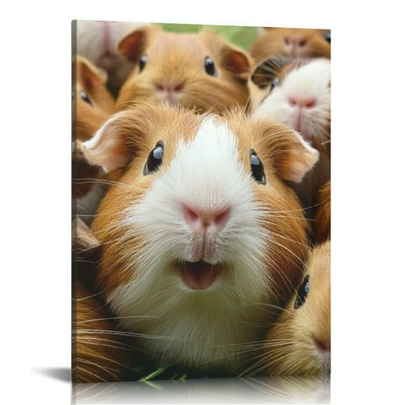 Creowell Cute Guinea Pigs Print On Canvas Wall Art Decor for Home Living Room Bathroom Office, Ready to Hang 12x16in
