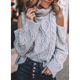 thumbnail image 2 of Womens Cold Shoulder Oversized Turtleneck Sweaters Long Sleeve Chunky Solid Color Knitted Pullover Outwear Coat, 2 of 6