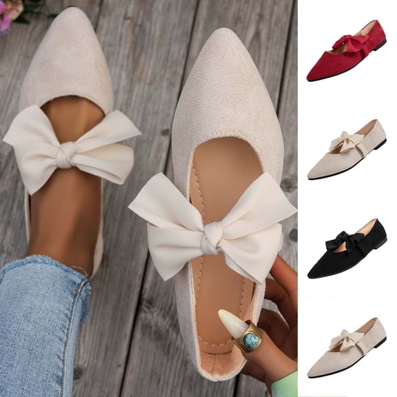 Hinvhai Pointed Toe Ballet Flats for Women Slip on Comfortable Flats with Bow Dressy Casual Work Shoes Red 9.5(43)