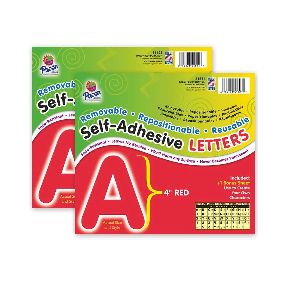 Pacon PAC51621-2 4 in. Self Adhesive Letter, Red - Pack of 2