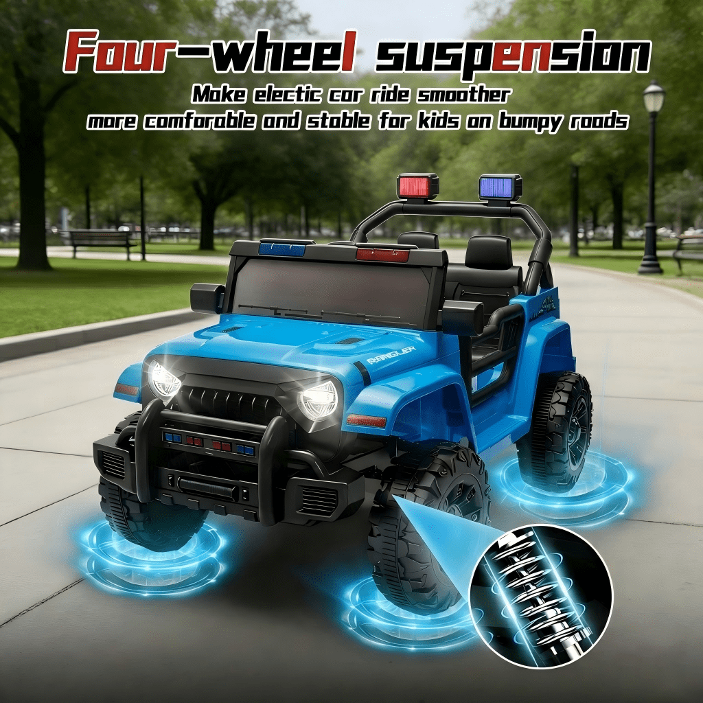 Xuanlur 12V Kids Ride on Car with Remote Control, Ride on Toys w/ Dual Drive, Four-Wheel Suspension, Bluetooth Music, LED Lights, USB, Shock Absorption, Toys Car for Kids Aged, Blue