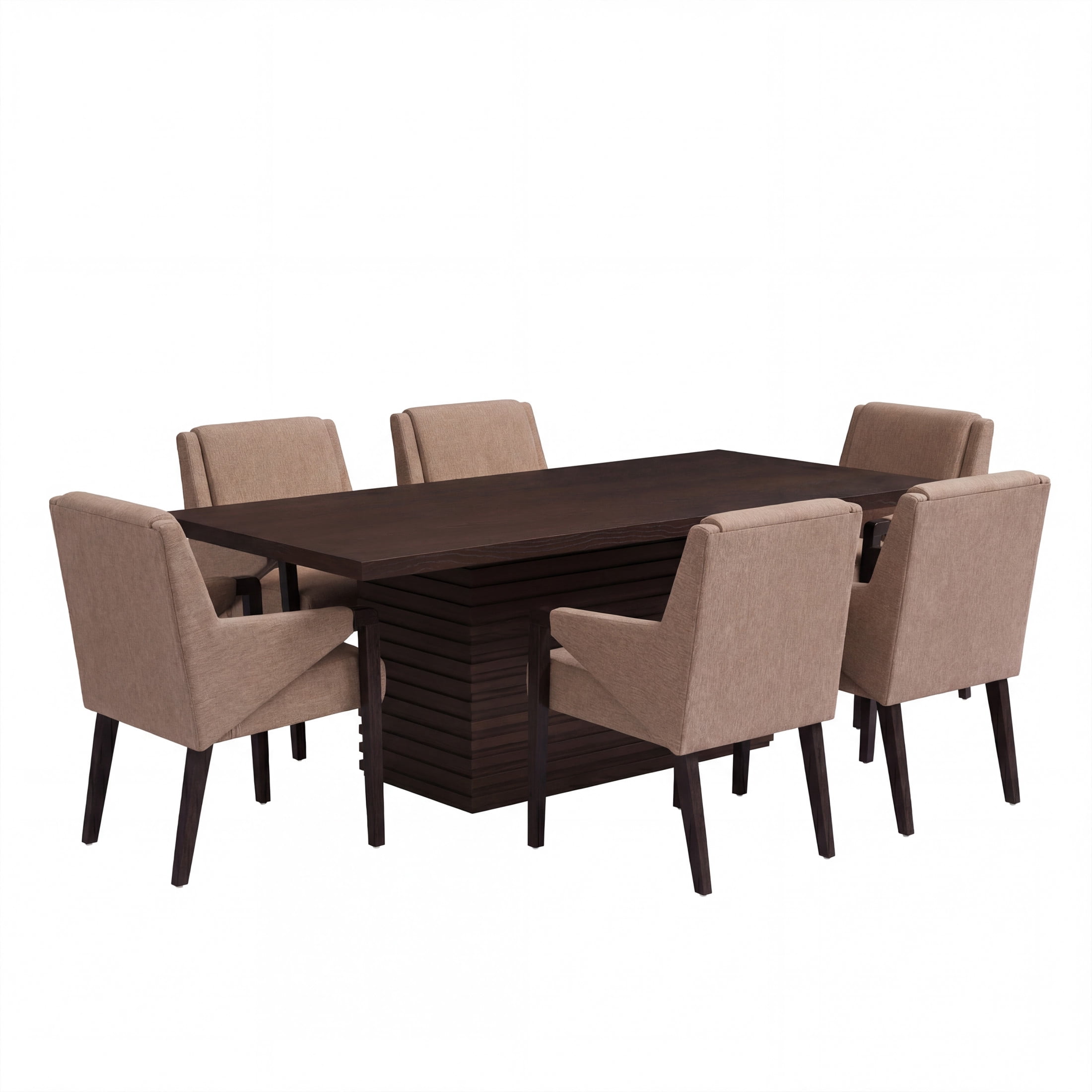 Christopher Knight Home 7-Piece Mid Century Dining Table Set with Light Brown Upholstered Chairs, Espresso