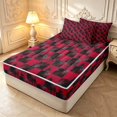 thumbnail image 2 of Manfei Retro Grid Zipper Twin Comforter Sets with Fitted Sheet and 2 Pillowcases,Classic Plaid Zipper Bedding Set,Red Black,Black Reversible,4pcs, 2 of 8