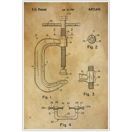 Carpentry Clamp Patent Blueprint Wood Working Photo Art Tan