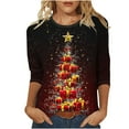 thumbnail image 2 of Guieoi Tops for Women Plus Size 2025 Trendy Womens Casual Printed Round Neck 3/4 Sleeve T-shirt 2025 Trendy Blouse Tops Red Black*Friday/Cyber*Monday, 2 of 5