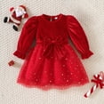 thumbnail image 2 of Wxirdrow Girl's Velvet Neck Long Sleeve Party Dress Toddler Girls' Long-Sleeve Dress Princess Tutu Tulle Dress Xmas Red,3-4 Years, 2 of 9
