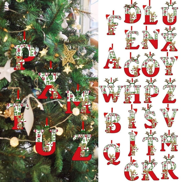 Set de adornos de carta navideña de 26 colgantes acrílicos con alfabeto de 8x8 cm con sombreros navideños rojos para árbol y decoración del hogar