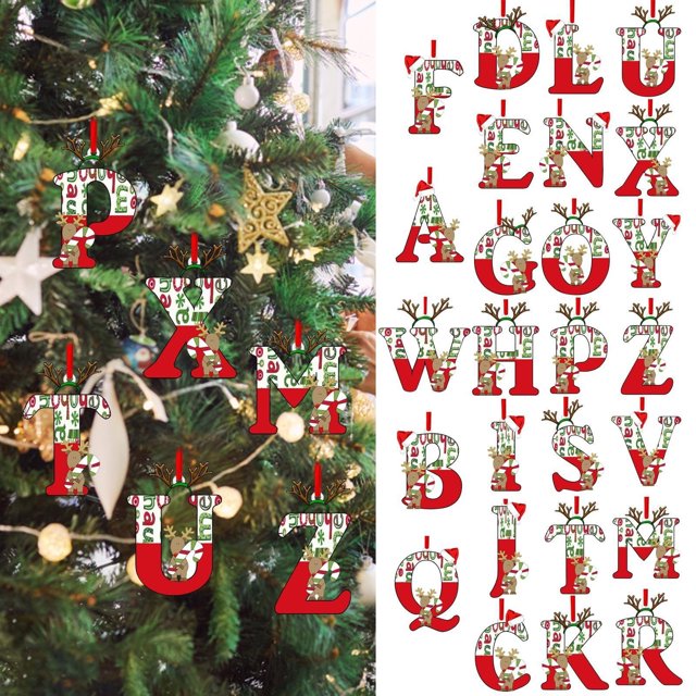 Xihbxyly Colgante de Letras Navideñas, 26 Adornos Del Alfabeto, Adornos de Madera Roja para Árbol de Navidad, Regalo Personalizado para Fiestas, Decoración de Interior o Exterior, Tamaño 8 X 8 Cm, Cá