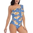 thumbnail image 3 of Pofeuu Corgi Print Women's One Piece Swimsuits One Shoulder Swimwear Asymmetric Ruffle Monokinis Bathing Suits-XX-Large, 3 of 6