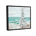 thumbnail image 3 of Snowy Christmas Tree Beach Shore Holiday Painting Jet Black Framed Art Print Wall Art, 3 of 6