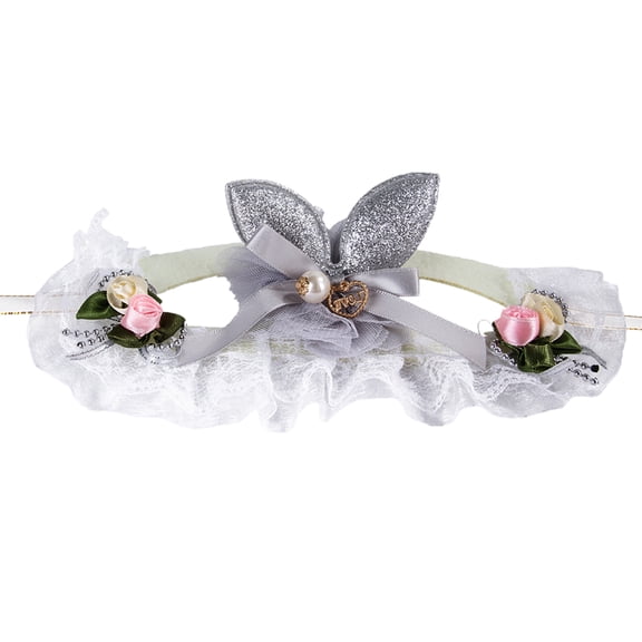 Visland Cat Dog Headband Bunny Ears Sequin Lace Fabric Flower Pet Head Decoration Bow-knot Happy Birthday Puppy Headband Pet Supplies