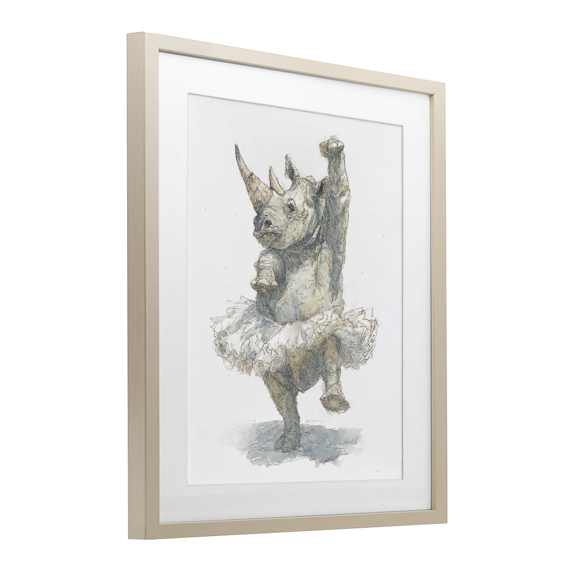 Ballet Rhino Tutu Birch Framed Print Under Glass, design by Ziwei Li