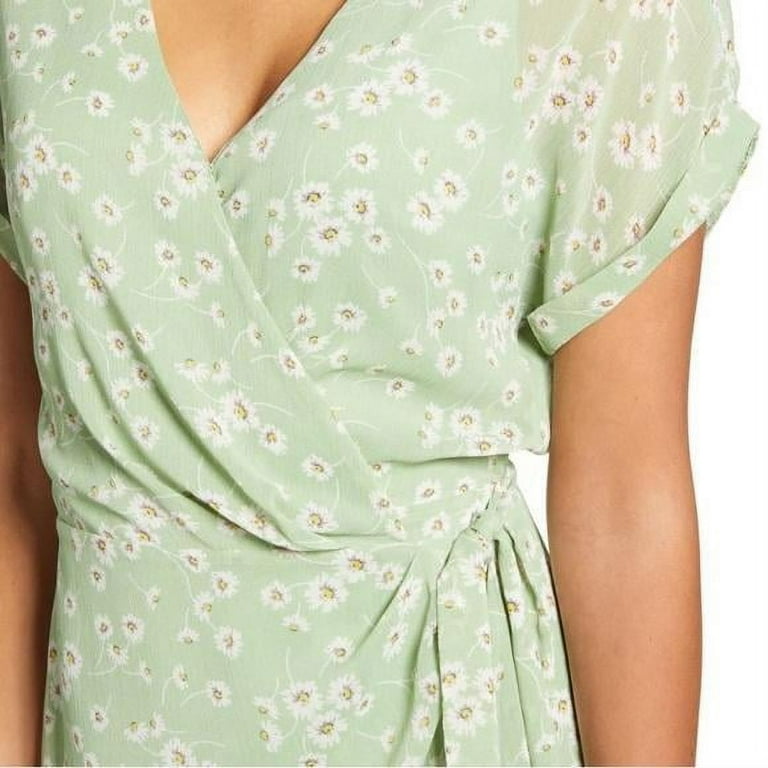 Women s All In Favor Simone Floral Wrap Front Minidress Size X Large Green