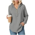thumbnail image 7 of larppty Women's Hoodies Buttons Collar Hooded Sweatshirts Drawstring Casual Pullover Tops 2025 Fall Outfits (Grey, 3XL), 7 of 7